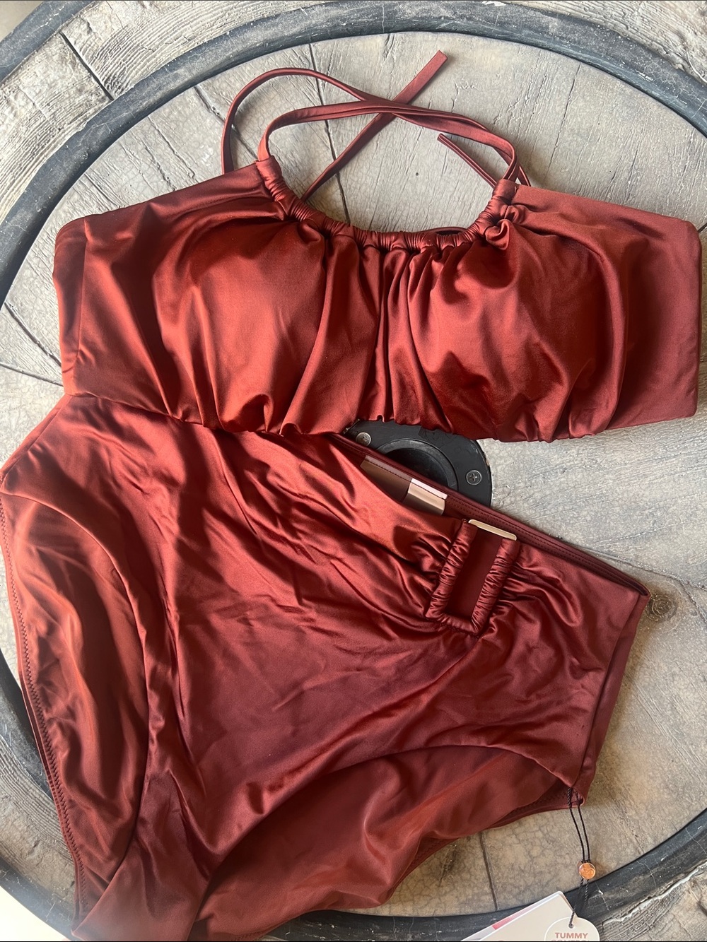CALIA by Carrie Underwood Rust Satin-Look Bikini Set